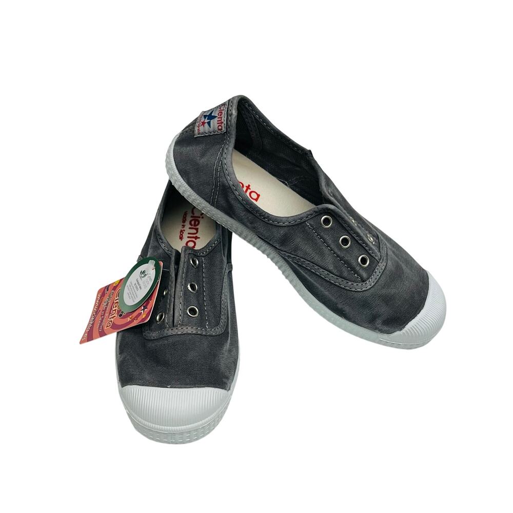 NWT Cienta 34 EU (3 US Little Kid) Washed Grey Canvas Laceless Sneaker